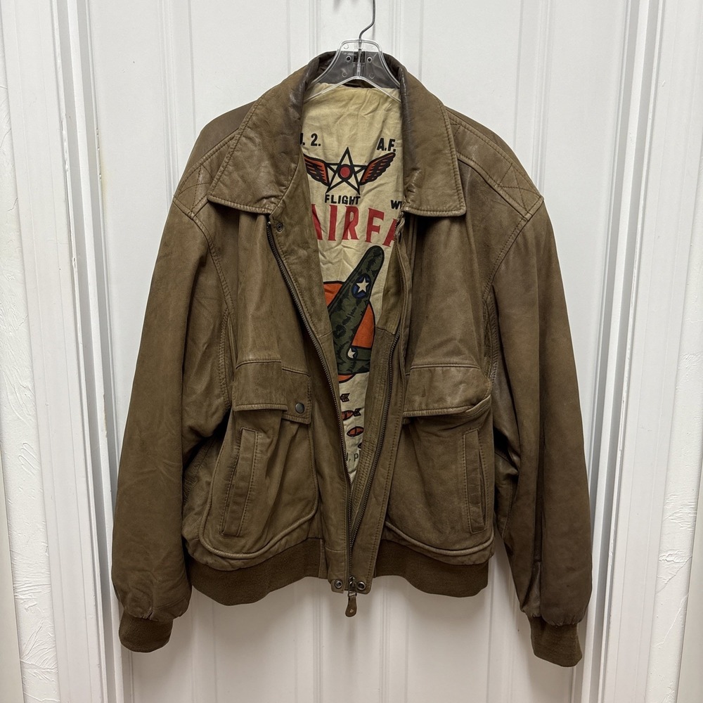 Vintage U2 "Wear Me‎ Out" Brown Leather Bomber Jacket With Aviation Lining - 2X